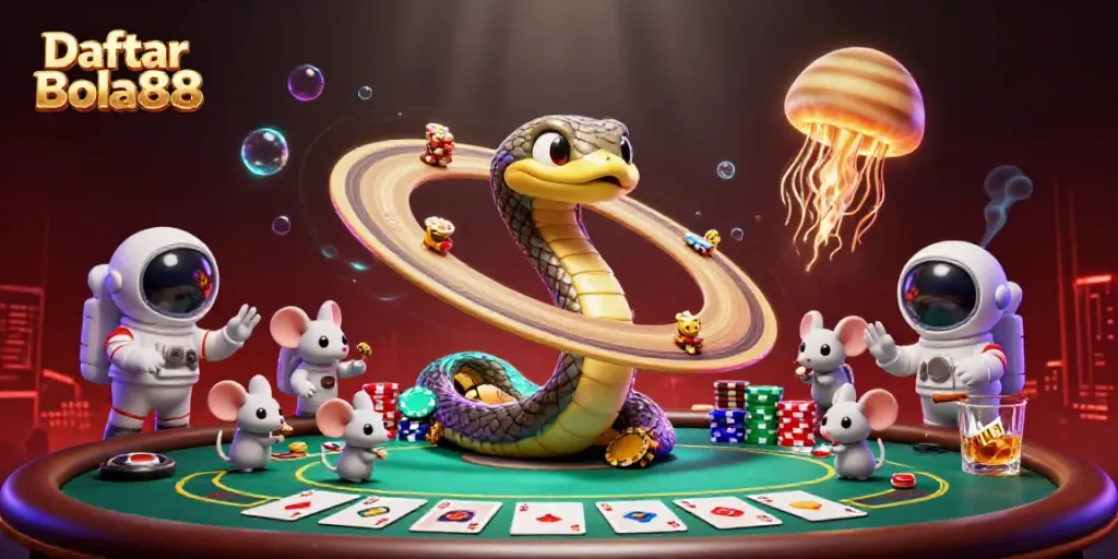 Engage in the thrilling action of Daftar Bola88 with astronauts betting on a cosmic roulette wheel.