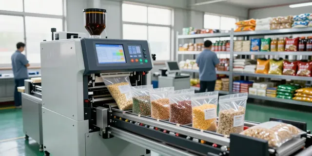 Automated bagging solutions in an industrial setting with machines efficiently packaging various products.