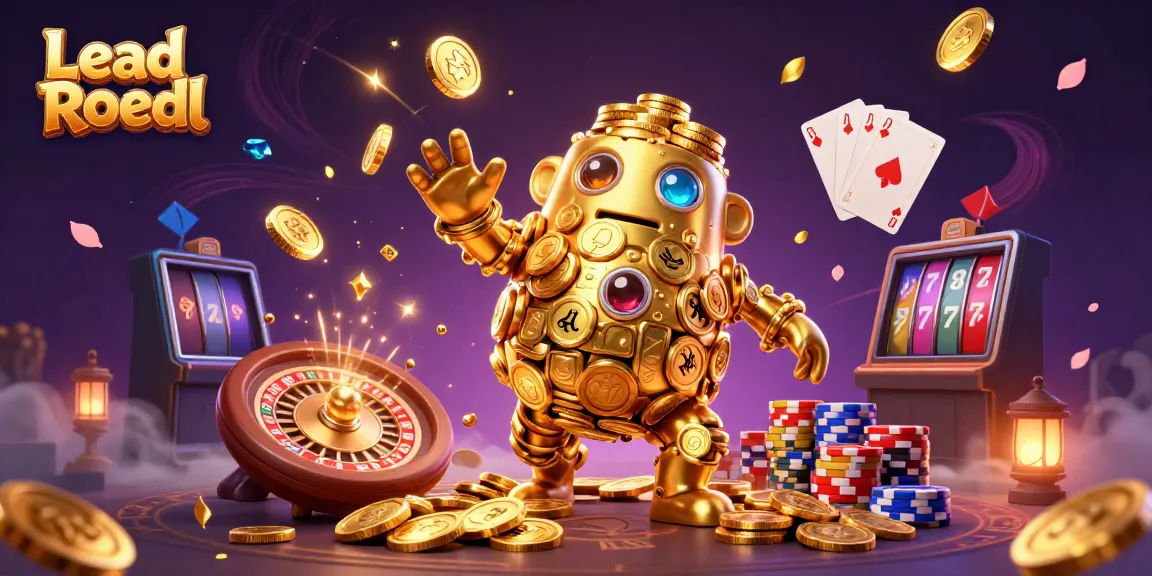 Spin and win with Lead Roedl golden golem amidst dazzling gaming elements.
