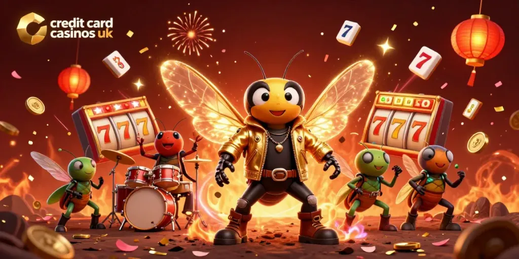 Experience the thrill of credit card casinos uk with vibrant cartoon characters and dynamic casino elements.