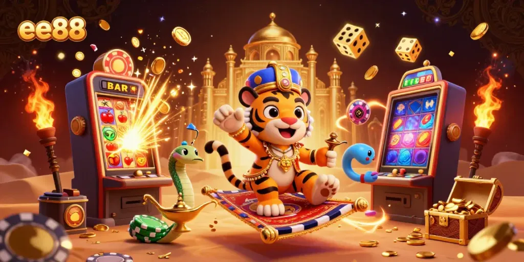Experience excitement with ee88 as the Arabian Nights-themed sultan and casino elements burst with jackpots and treasure.