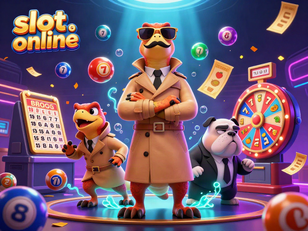 Join the fun with vibrant slot online action featuring raptors in a trench coat.