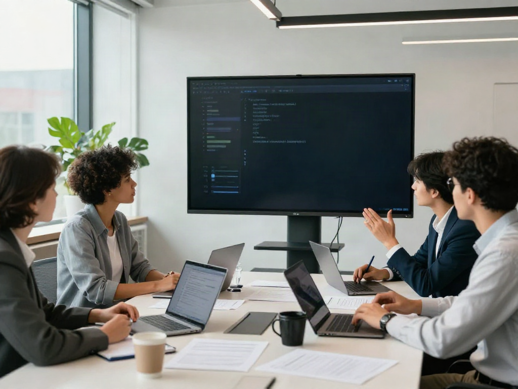 Team discussing strategies in a modern office, click here to find out more about effective collaboration.