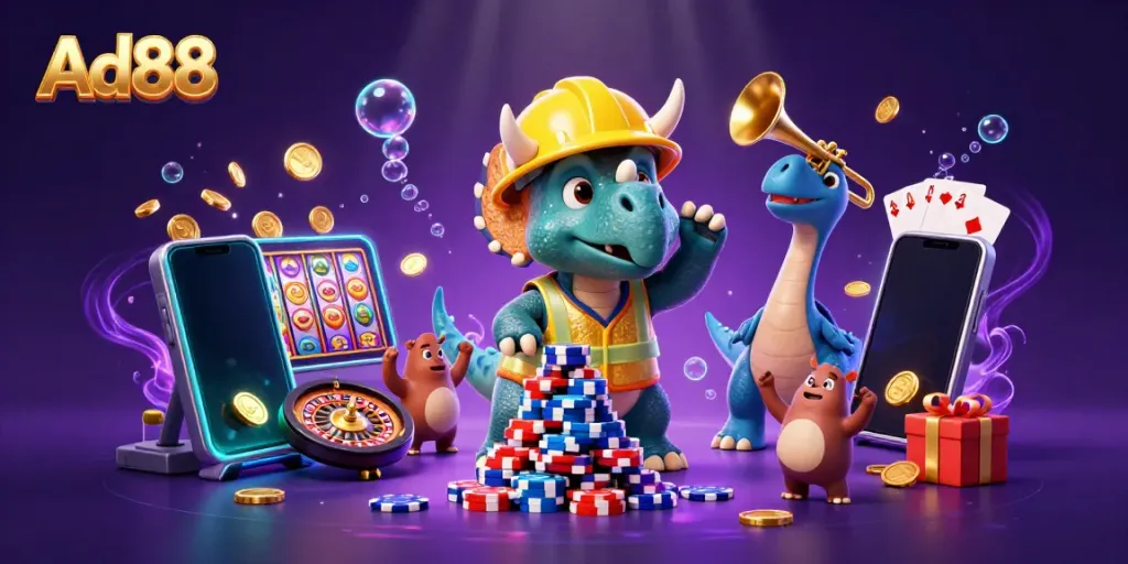 Engage in exciting gameplay at Ad88 with colorful slot games and thrilling characters in a vibrant casino atmosphere.