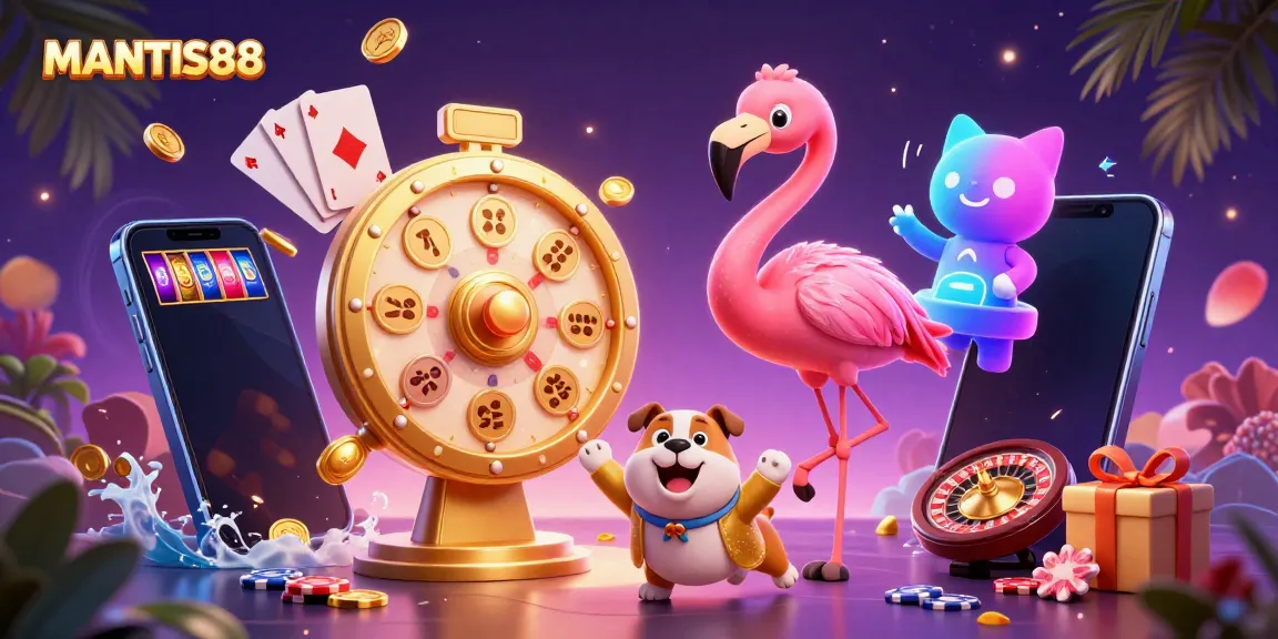 MANTIS88 delivers thrilling casino gameplay with vibrant visuals from a cartoon game show.