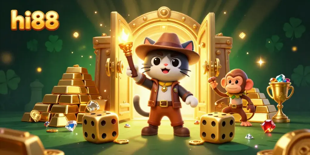Join the hi88 adventure as the archaeologist cat discovers golden casino treasures amidst ancient traps.
