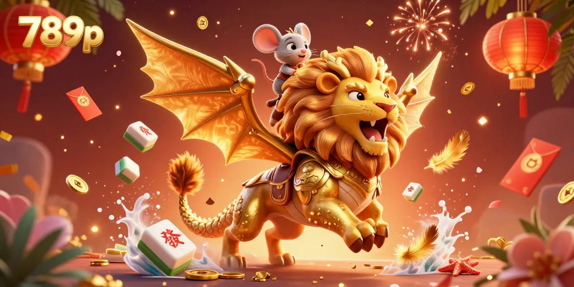 Join the thrilling adventure of 789p with a lion-headed chimera, embodying the spirit of winning in this vibrant casino-themed illustration.