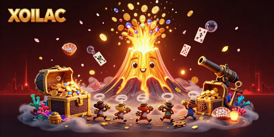 Experience the excitement of XOILAC with a vibrant treasure scene showcasing a golden volcano erupting coins and gems.