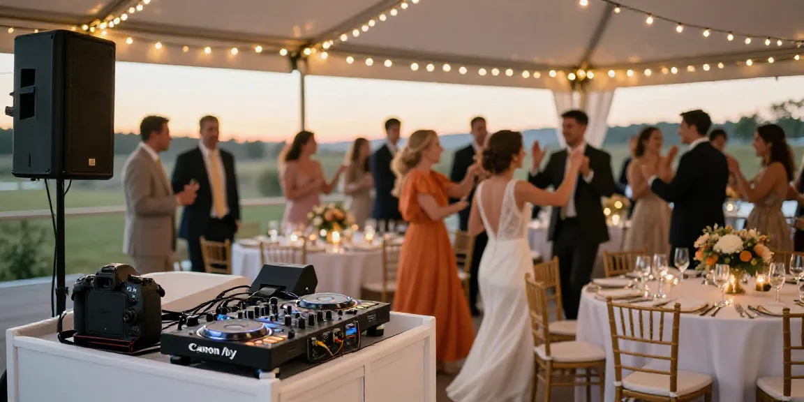 Hochzeit DJ Berlin Brandenburg entertainers creating joyous dance atmosphere at a wedding reception.