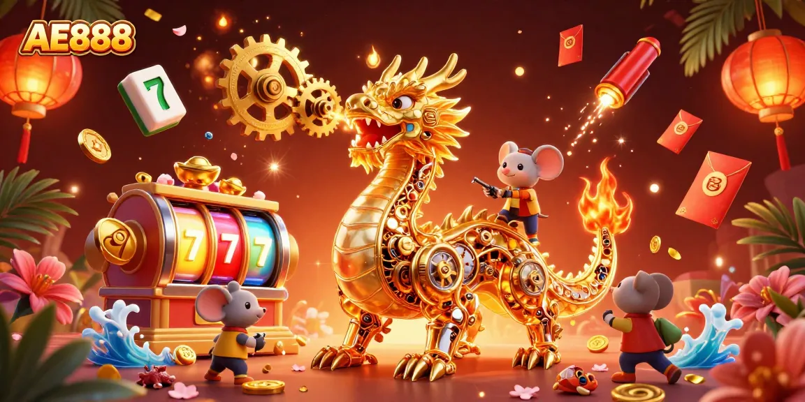 Experience thrilling wins at AE888 with golden jackpots, spinning reels, and dazzling casino elements.