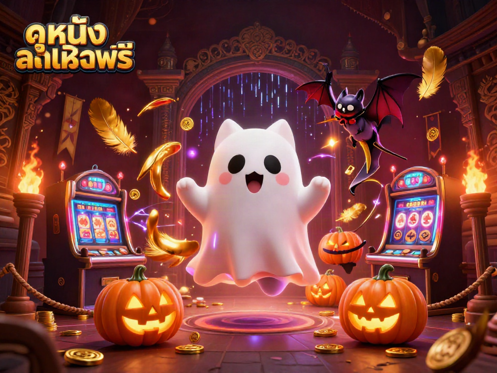 Experience ดูหนังออนไลน์ฟรี in a vivid haunted casino scene with ghostly characters, vibrant effects, and gambling elements.