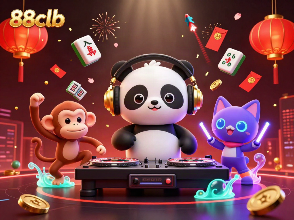 Experience the energy of 88clb with a DJ panda and vibrant casino elements in a dynamic scene.