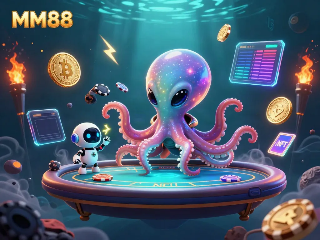 Play thrilling games at MM88 featuring a vibrant alien octopus and exciting poker elements.