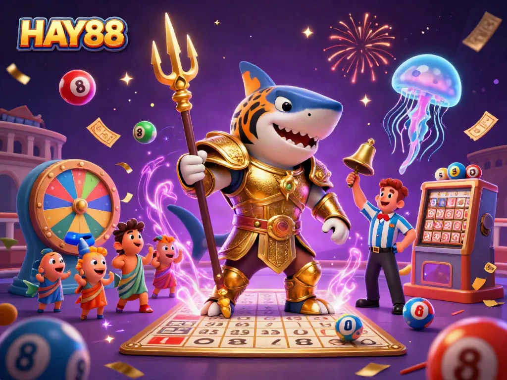 Experience the thrill of HAY88 in this vibrant lottery-themed casino illustration showcasing dynamic gameplay elements.