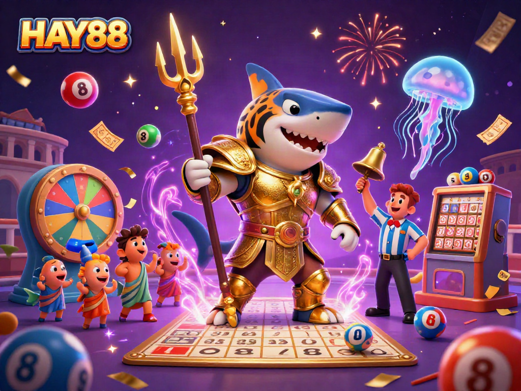 Experience the thrill of HAY88 in this vibrant lottery-themed casino illustration showcasing dynamic gameplay elements.