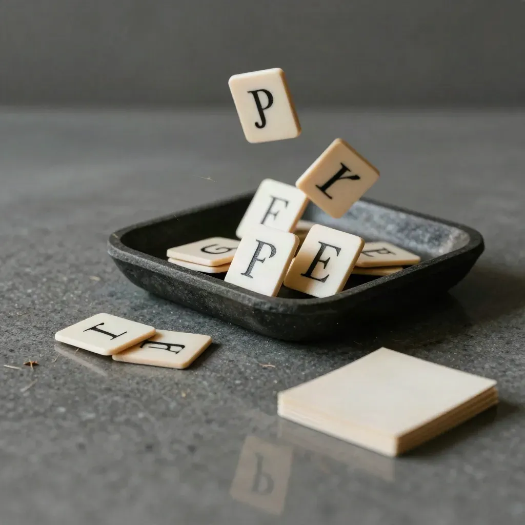 Ivory slogan cards bursting from a shallow tray in a dark dramatic studio.