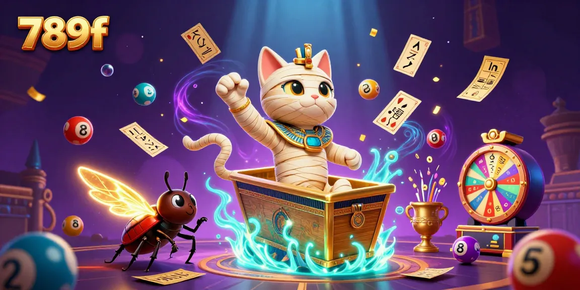 Experience thrilling 789f gameplay with vibrant visuals of a mummy cat and gold elements.