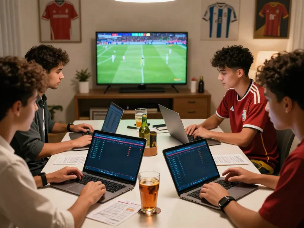 Engaging WWBOLA sports betting scene with friends analyzing match statistics.