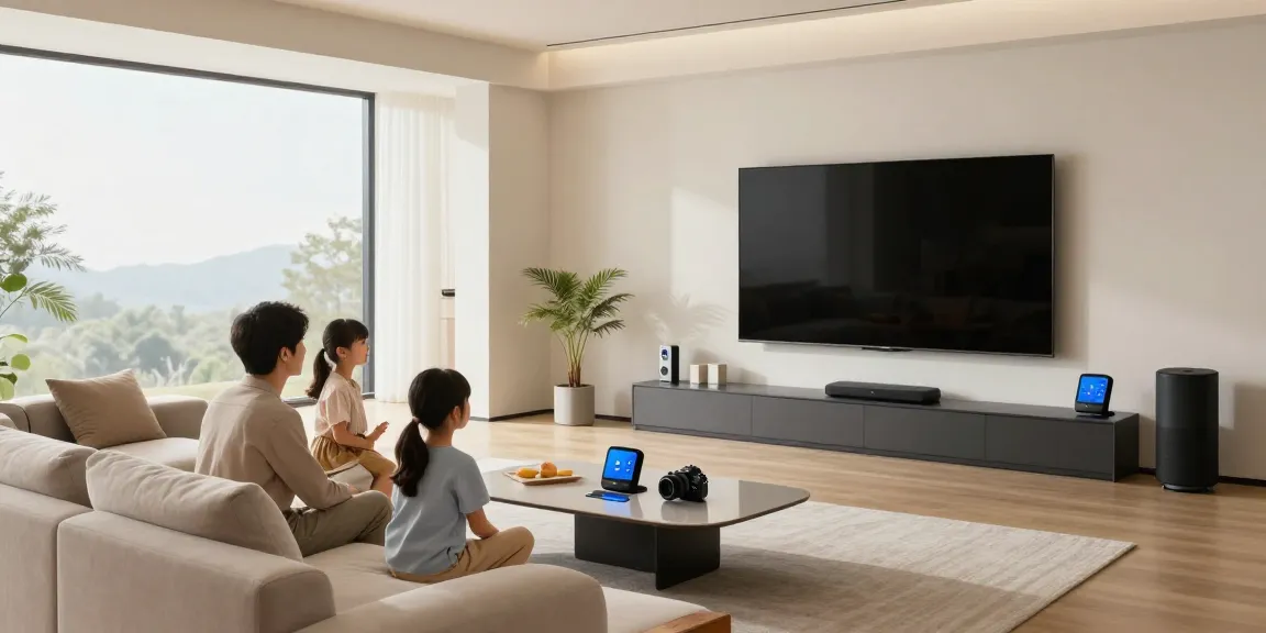 Smart home living room showcasing family interaction with خانه هوشمند جهان اسمارت technology.