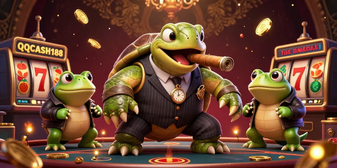 Experience QQCASH188 with a vibrant 3D illustration of charming casino characters and engaging slot elements.