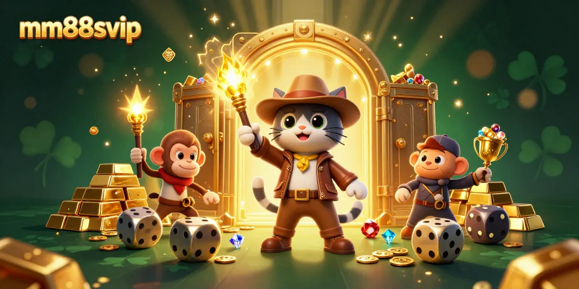 Engage with exciting games at mm88svip while the archaeologist cat discovers golden casino treasures.