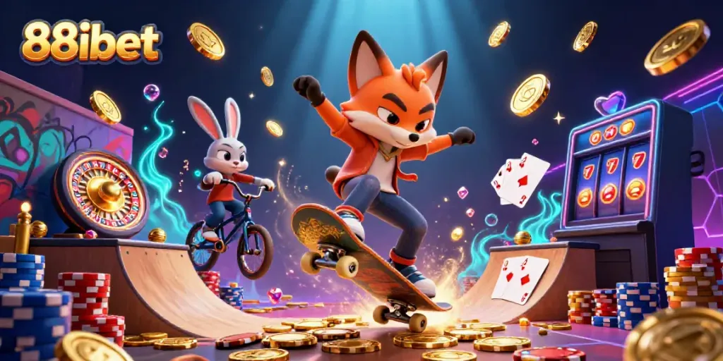 Experience thrilling action at 88ibet with a vibrant scene of cartoon characters amidst gaming elements.