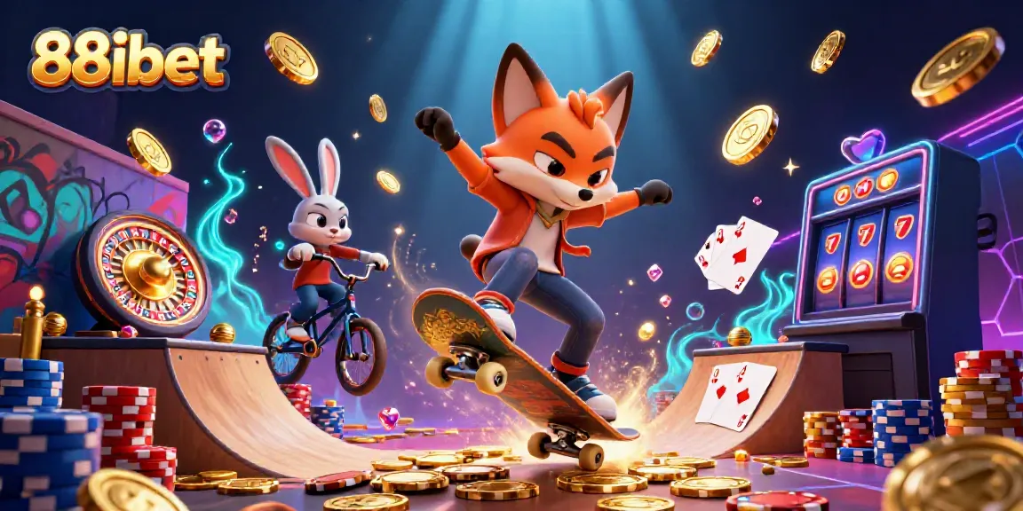 Experience thrilling action at 88ibet with a vibrant scene of cartoon characters amidst gaming elements.