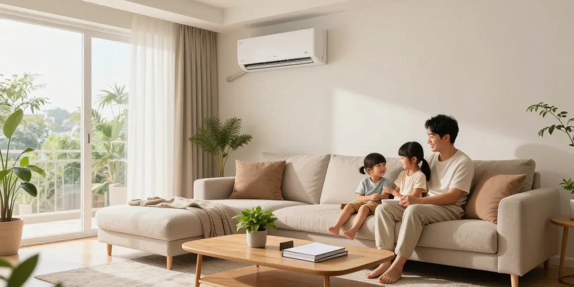 Family enjoying comfort from a mini split of air conditioner in a cozy living room.