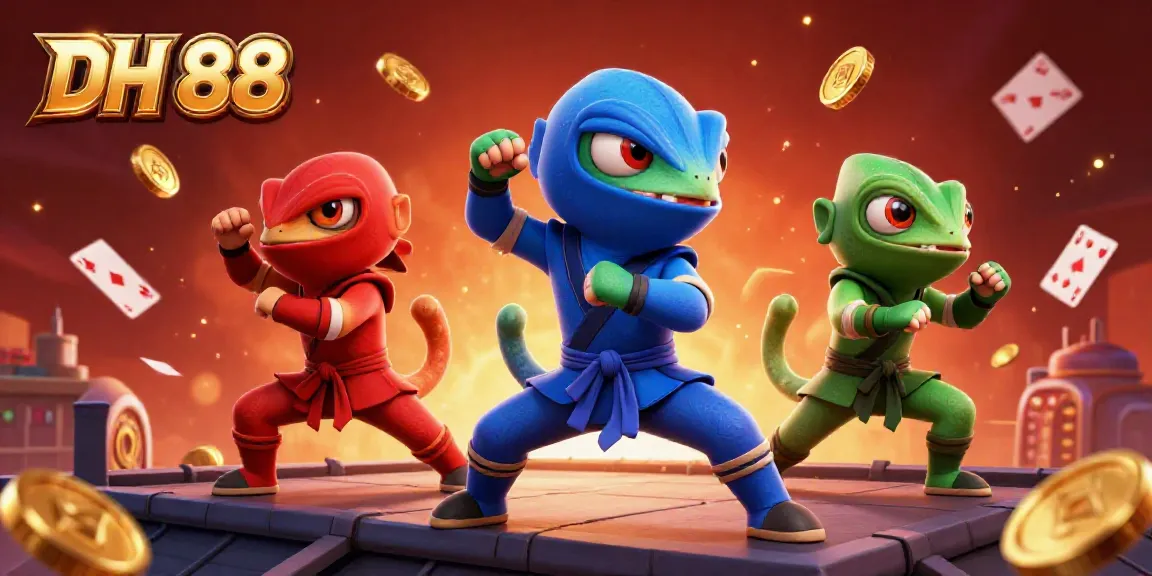 Experience the thrill of gambling with DH 88 as chameleons take action in a vibrant casino setting.
