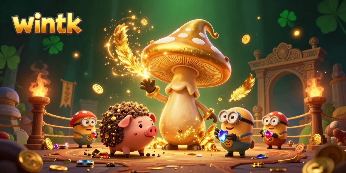 Wintk showcases a vibrant 3D magical scene filled with treasure and casino elements.