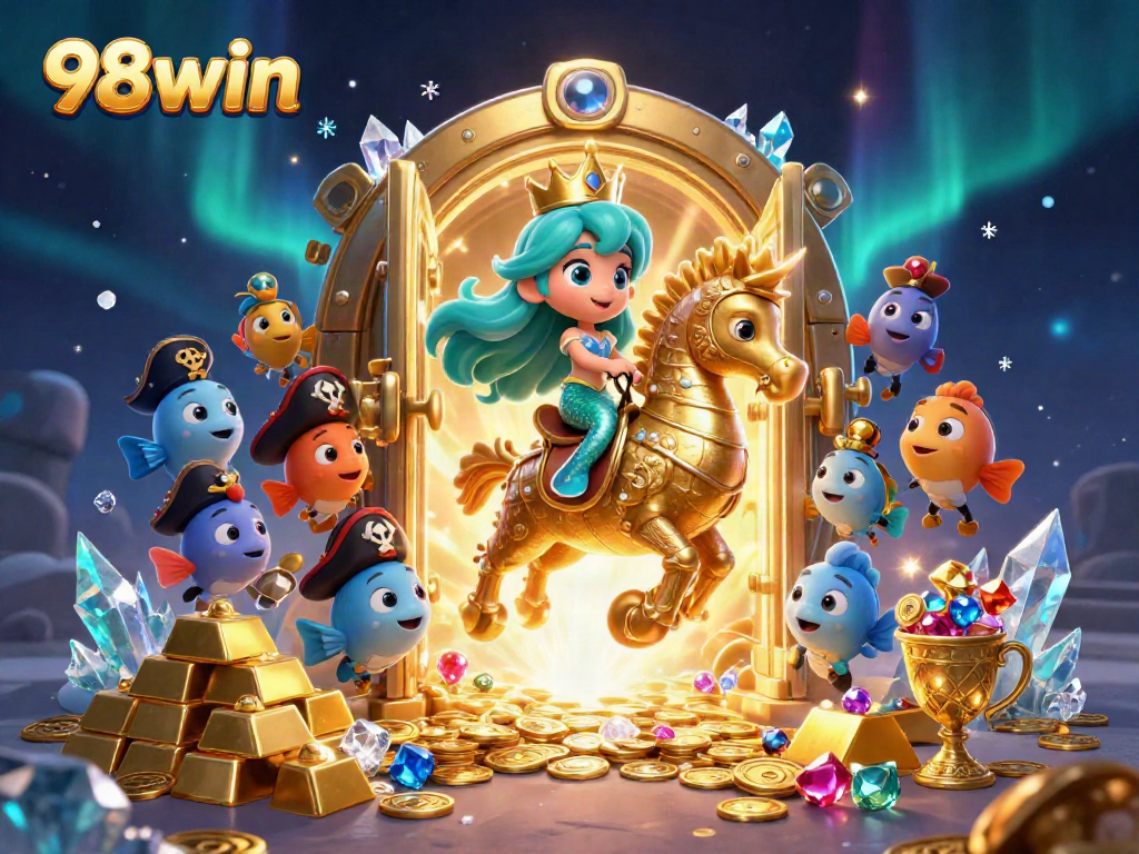 Experience the thrill of winning at 98win with vibrant characters and rich treasure elements.
