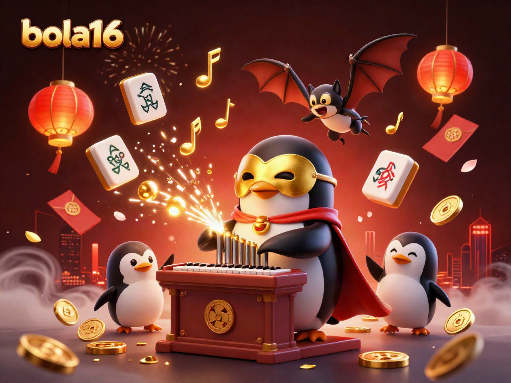 Experience thrilling action with bola16 as the penguin plays a lavish organ amidst riches and celebration.