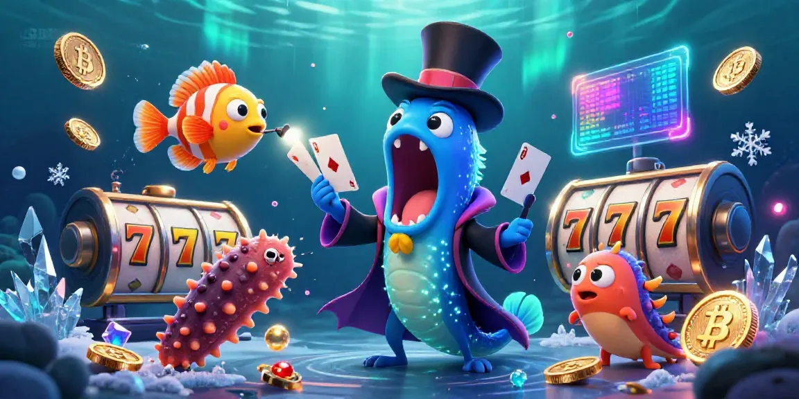 Engaging illustration of 33win featuring a bioluminescent eel magician performing casino tricks.