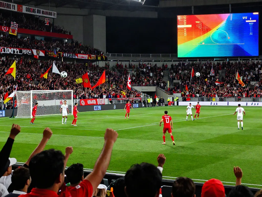 แมนยู vs ลิเวอร์พูล 10 นัดล่าสุด action scene, players engaged in dynamic gameplay with cheering fans.